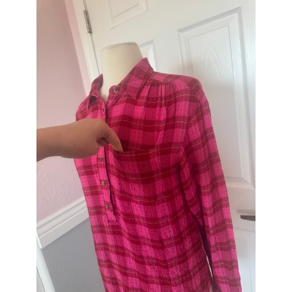 Anthropologie Isadora Women's Plaid popover Oversized Button Down Top Sz XS - Picture 4 of 14